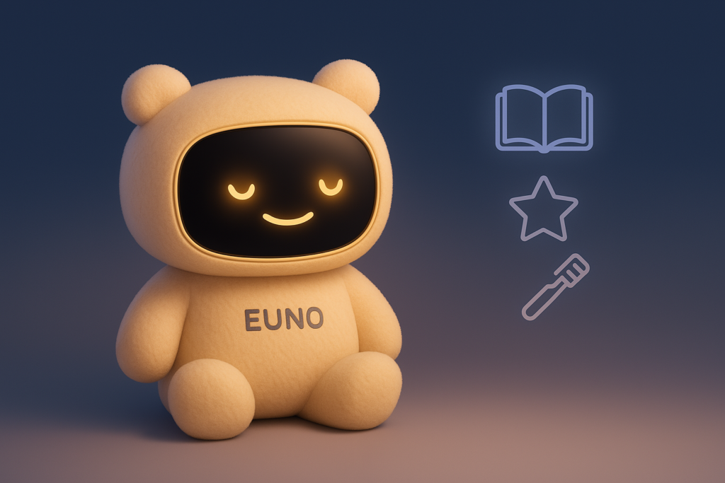 Robot Euno avec icônes éducatives et interactives
