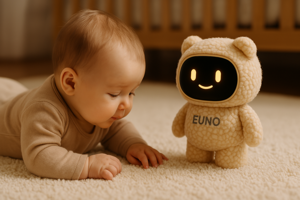 Bébé jouant avec le robot compagnon Euno