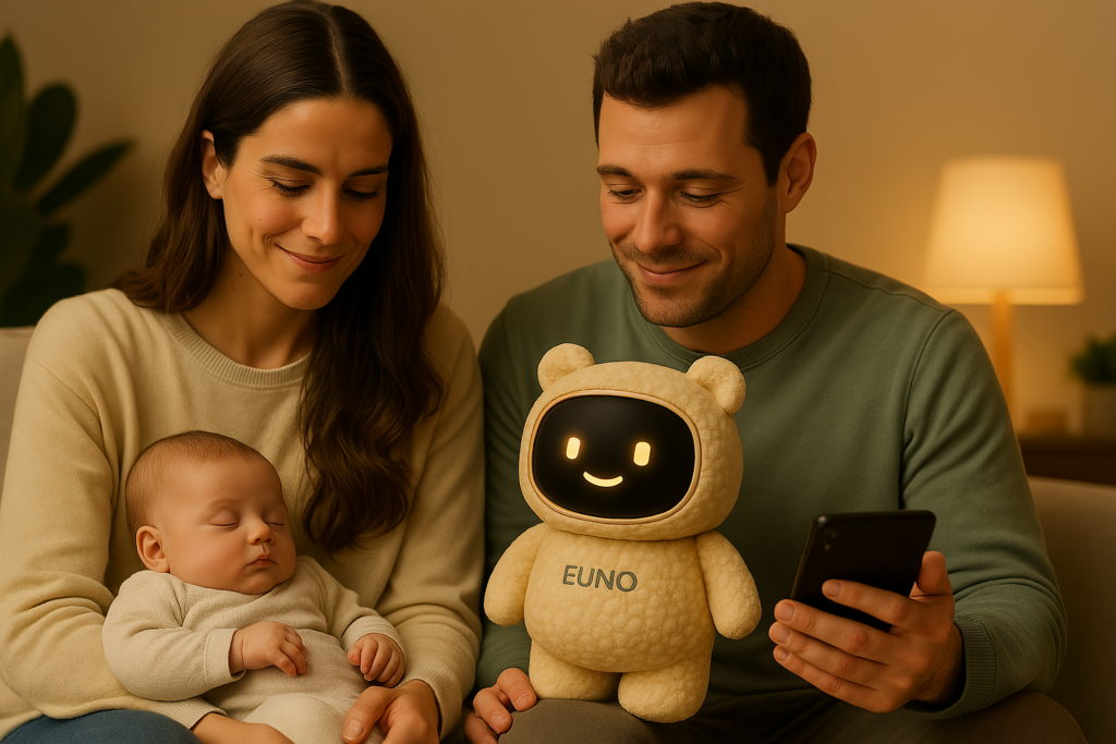 Parents utilisant l’application Euno avec leur enfant