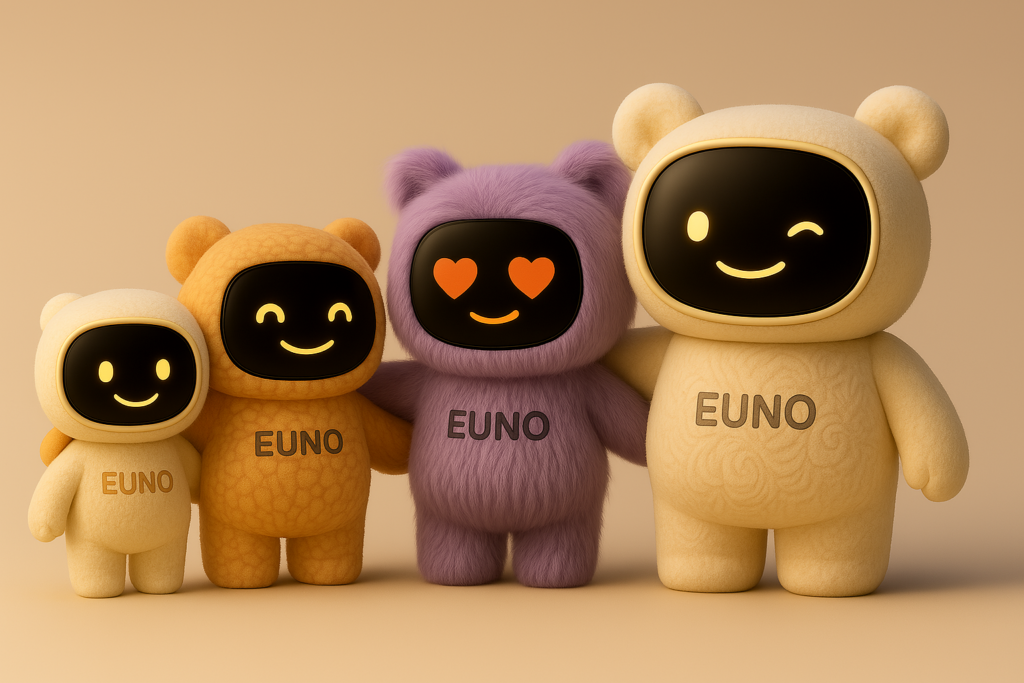 Quatre robots compagnons Euno de couleurs différentes